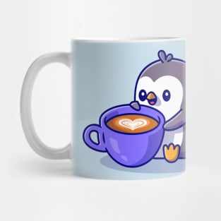 Cute Penguin Drinking Coffee Cartoon Mug